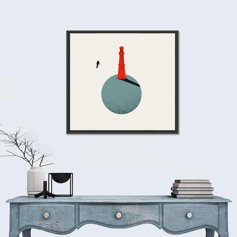 Red Lighthouse on Planet Wall Art