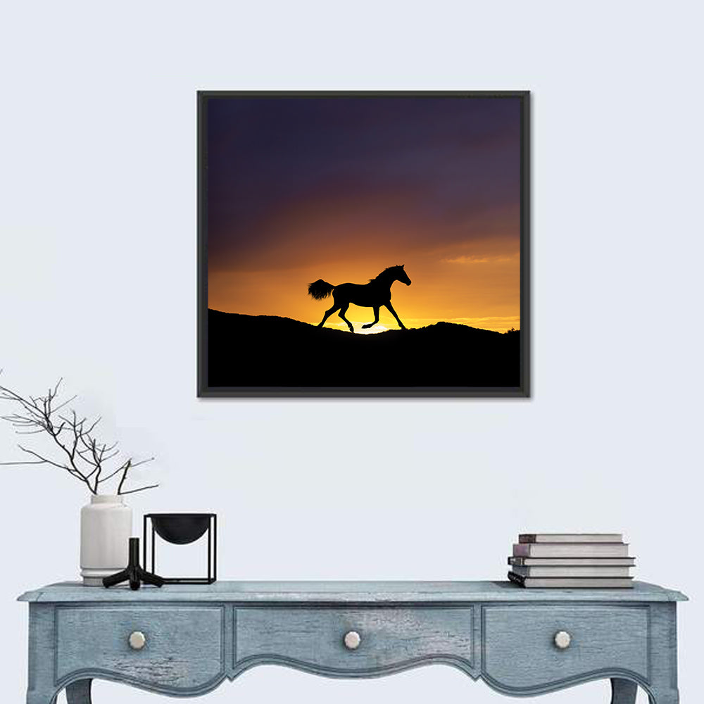 Running Horse Silhouette Wall Art in a room, square