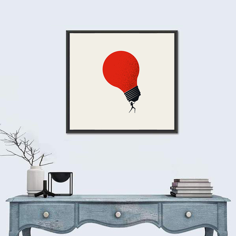 Person Holding Red Lightbulb Wall Art