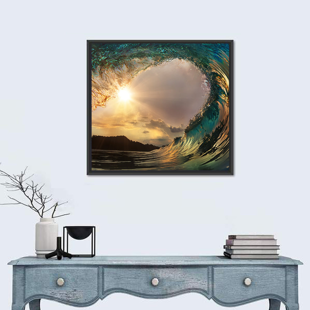 Surfing Barrel at Sunset Wall Art