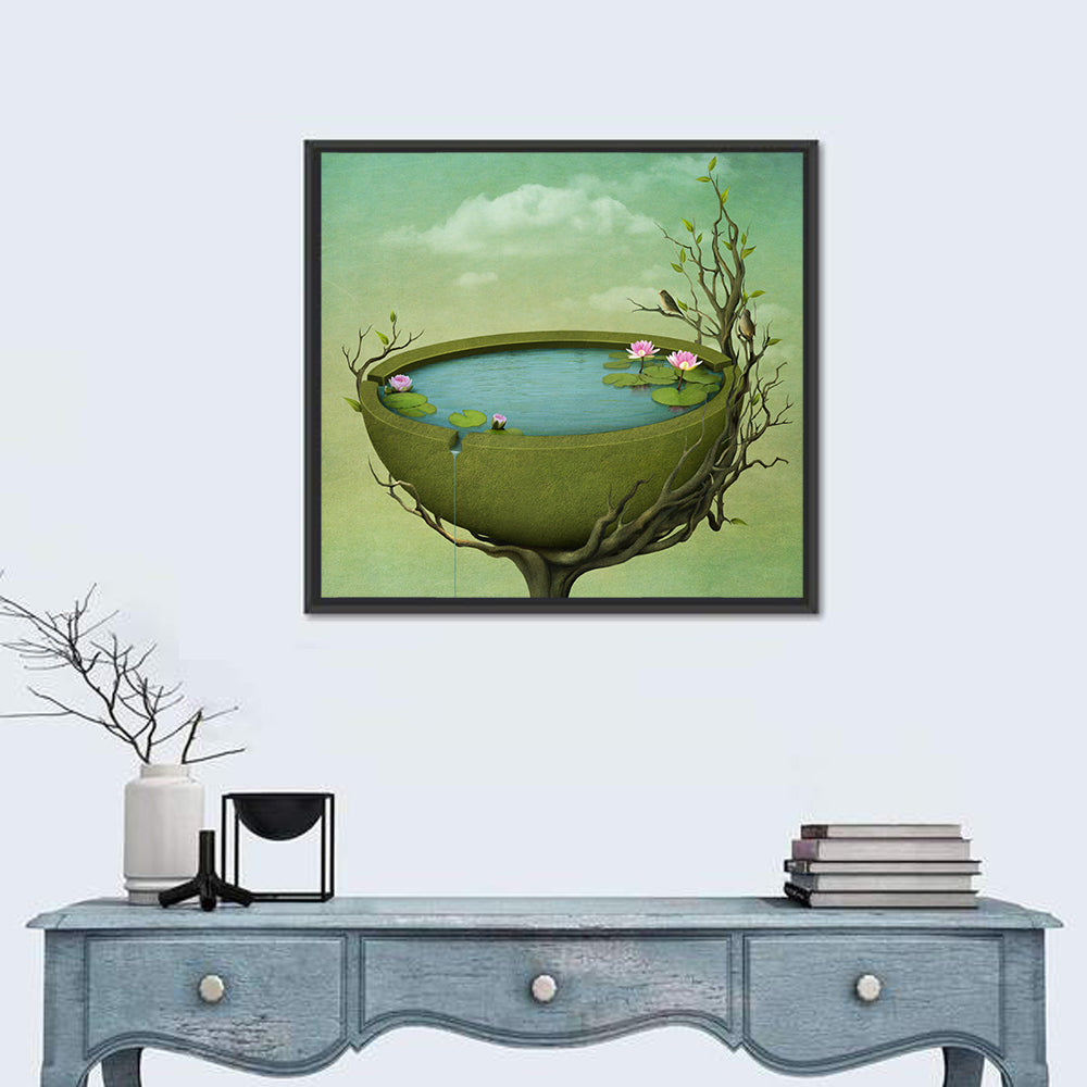 Surreal Tree Basin with Water Lilies Wall Art