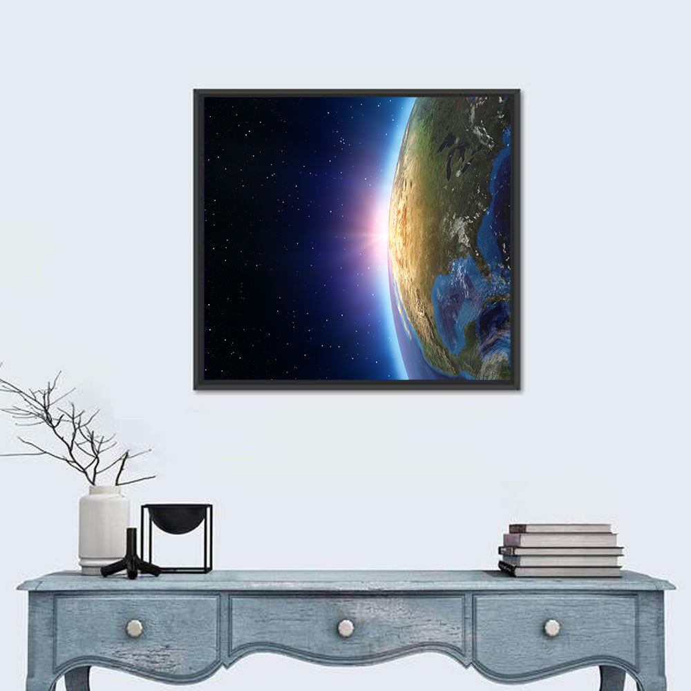 North America at Sunrise from Space Wall Art in a room, square