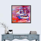 Colorful Tall Ship at Sea Wall Art