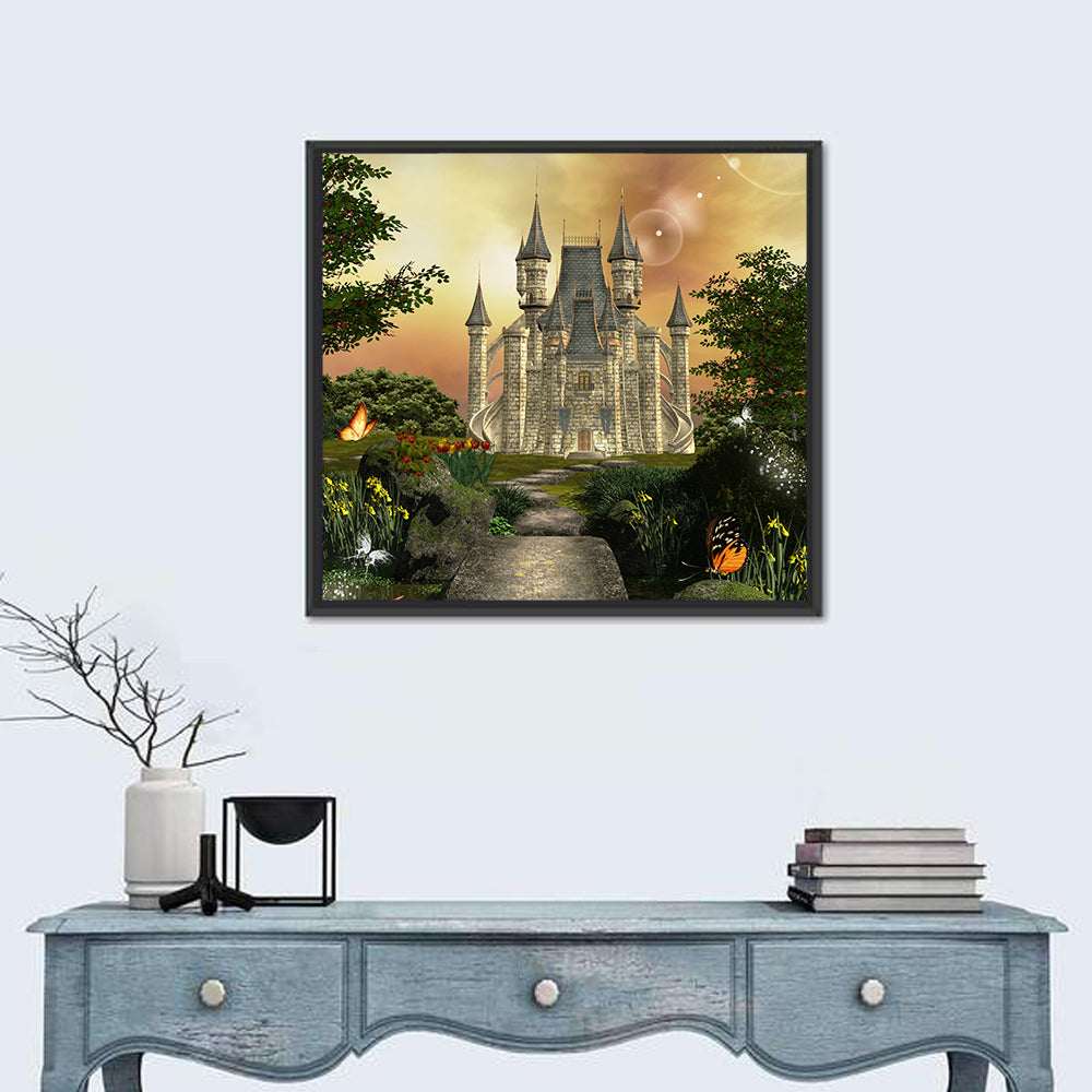 Castle in an Enchanted Garden Wall Art in a room, square