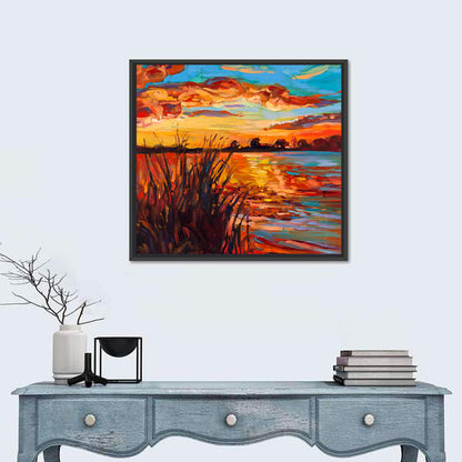 Sunset Over Lake Wall Art
