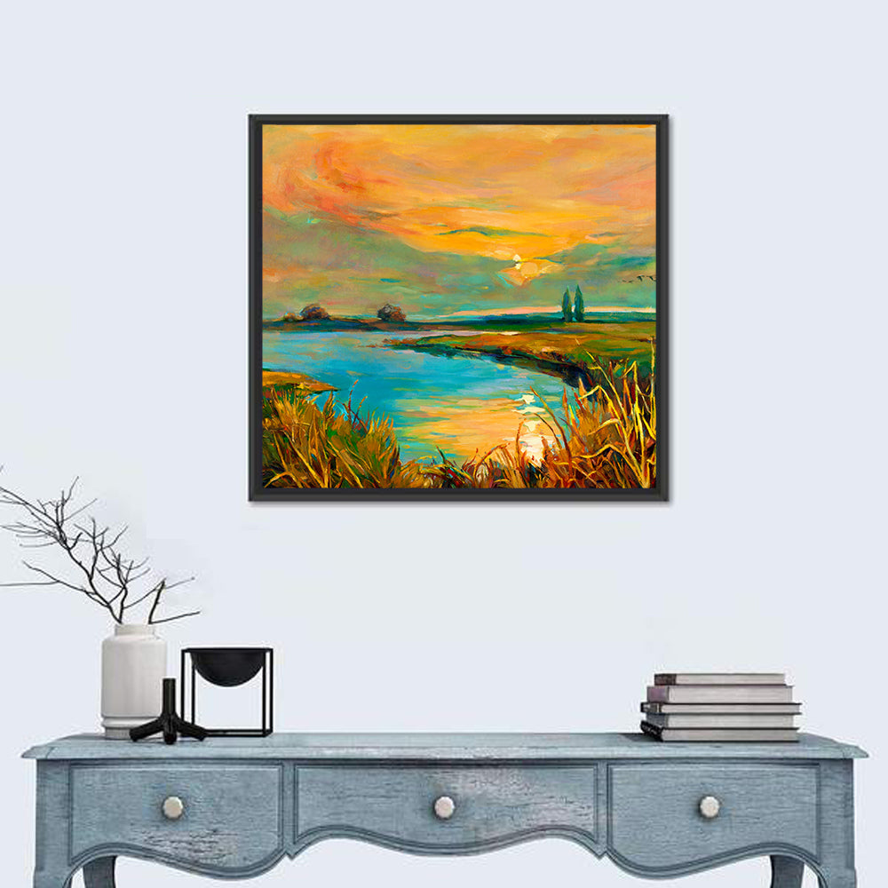 Golden Lake Sunset Wall Art
