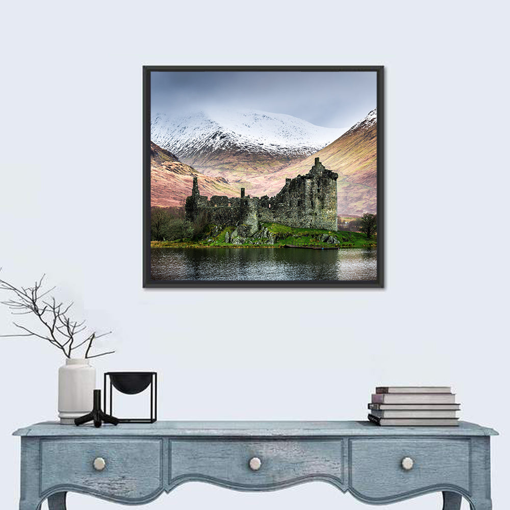 Kilchurn Castle in Winter, Loch Awe Wall Art in a room, square
