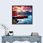 High Tatras Sunset Lake with Red Boats Wall Art