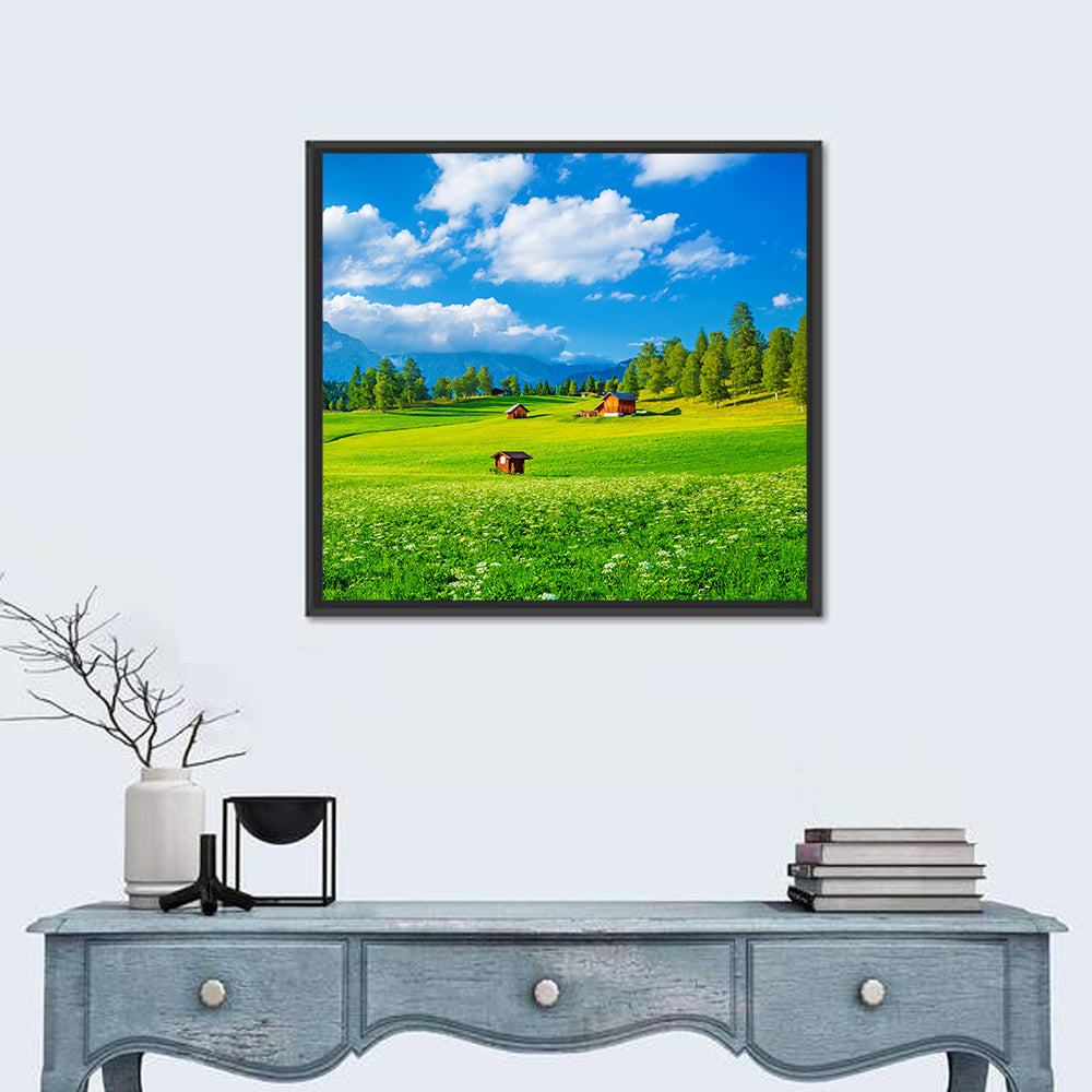 Alpine Valley Meadow, Austria Wall Art in a room, square