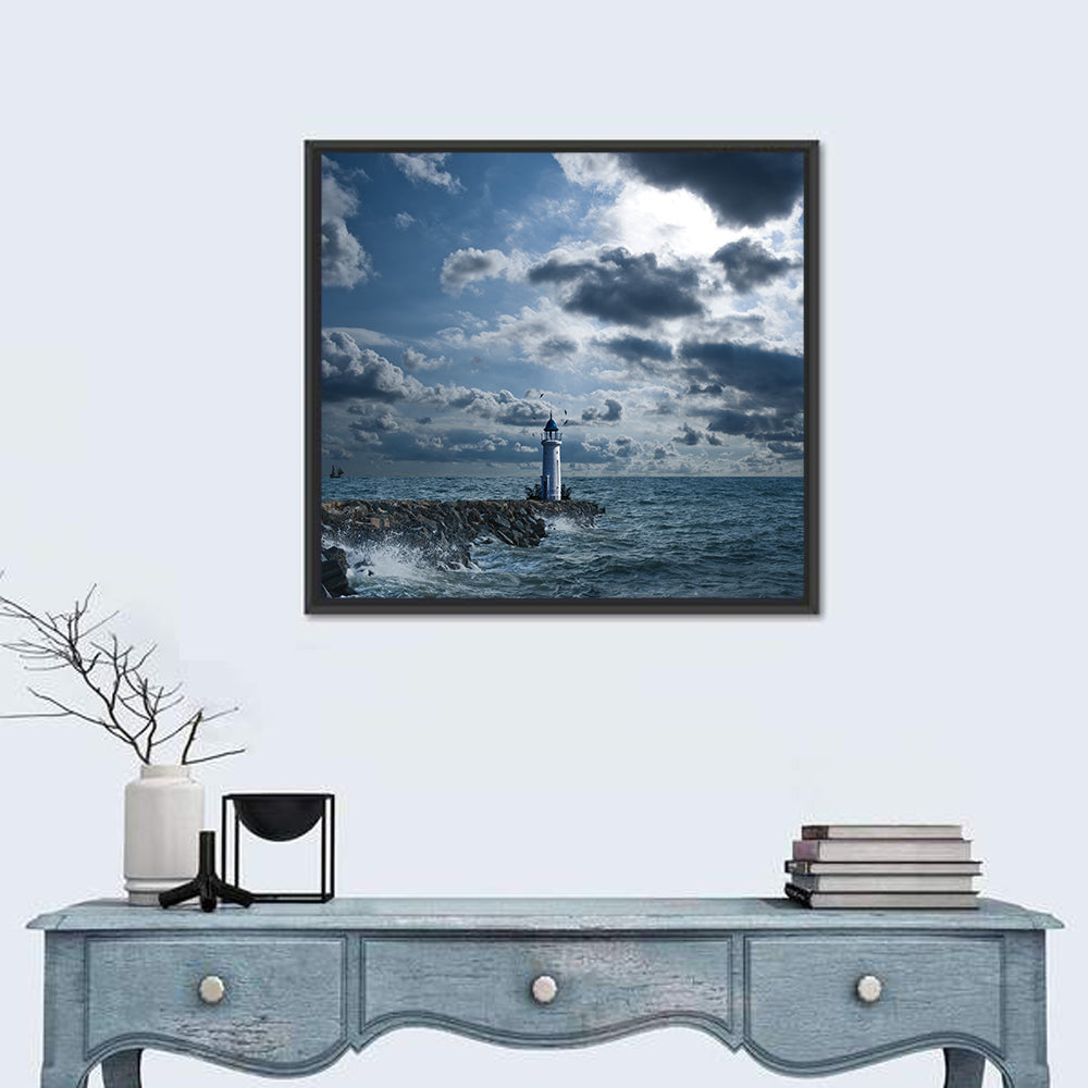 Lighthouse Under Storm Wall Art
