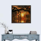 Lake Tree Silhouette at Golden Sunset Wall Art