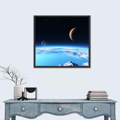 Ice Planet With Moon Wall Art