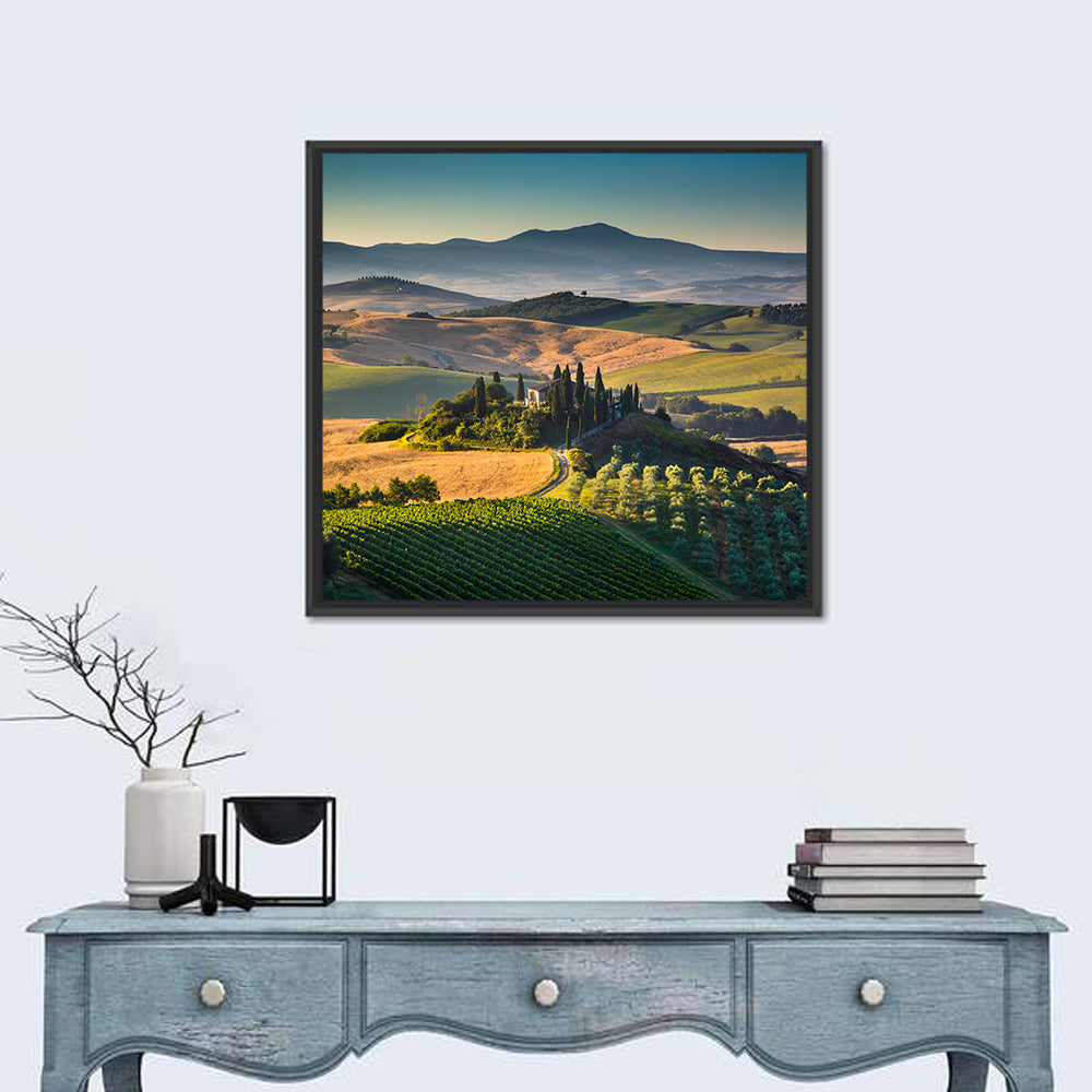 Tuscany Hilltop Villa Wall Art in a room, square