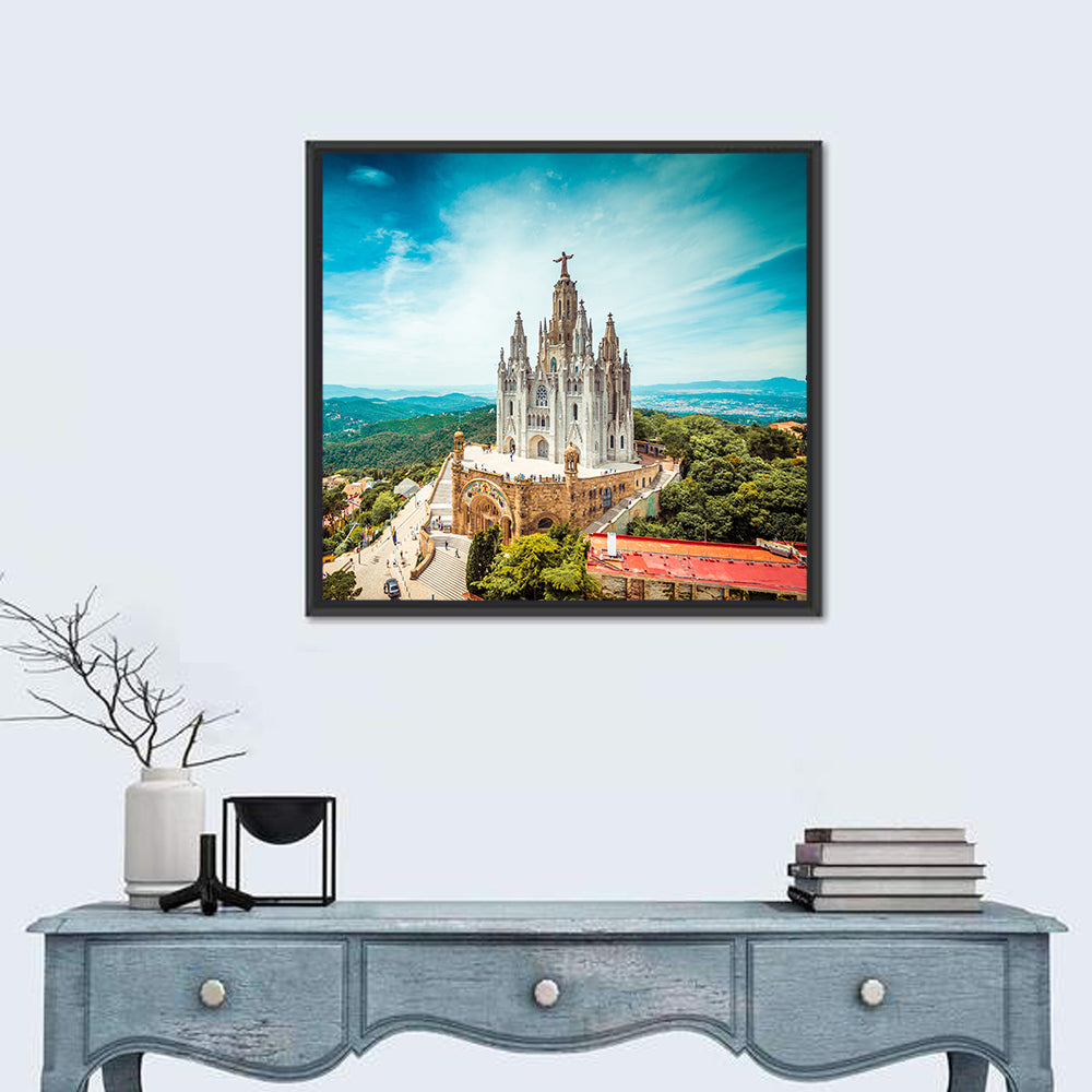 Tibidabo Church with Christ Statue Wall Art in a room, square