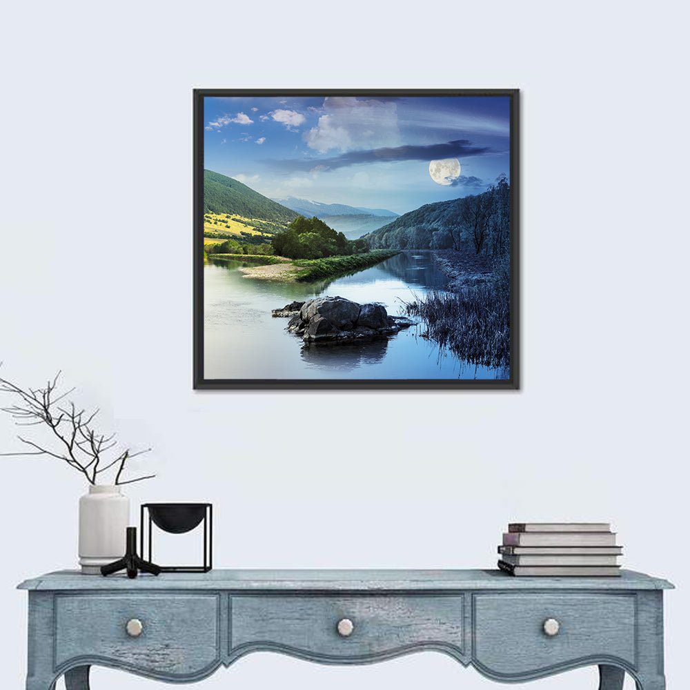 Moonlit Mountain River Wall Art