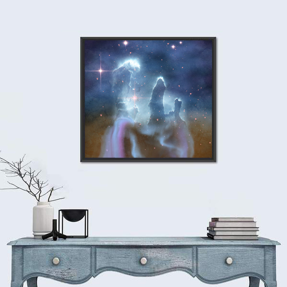 Eagle Nebula Pillars of Creation Wall Art in a room, square