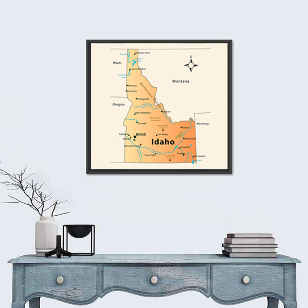 Idaho Cartographic Map Wall Art