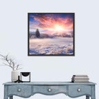 Sunrise Over Snowy Mountain Village Wall Art