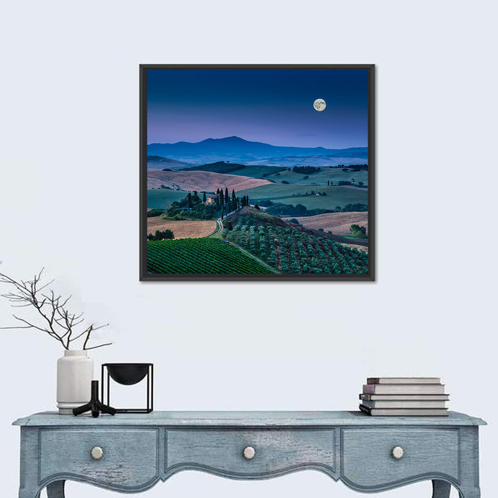 Moonlit Tuscan Hills Wall Art in a room, square