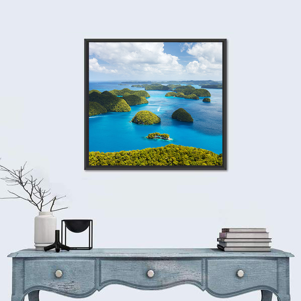 Rock Islands Aerial View Wall Art in a room, square