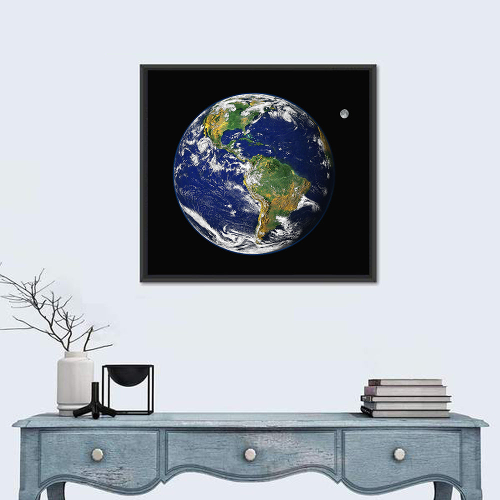 America from Space with Moon Wall Art