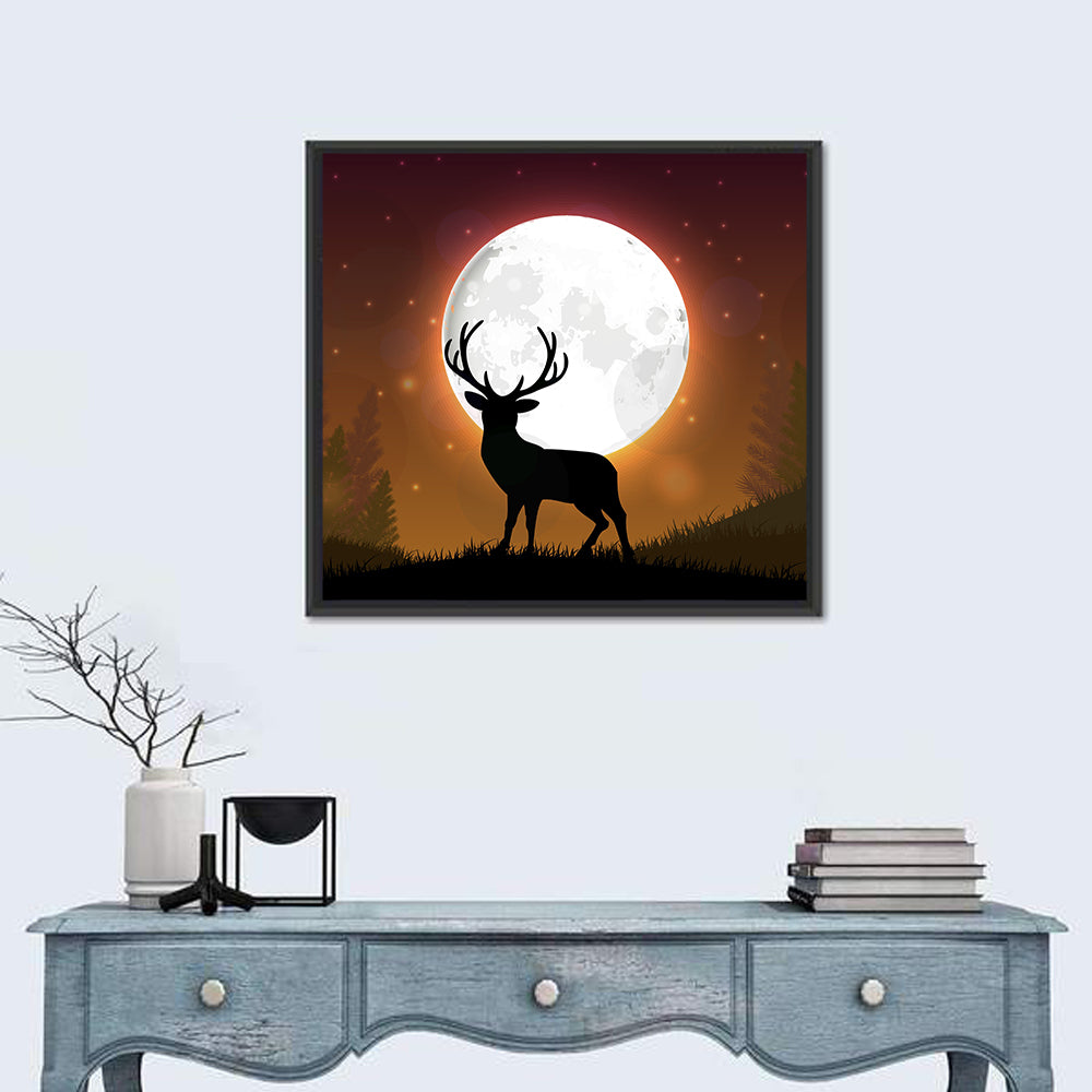 Moonlit Deer on Hill Wall Art