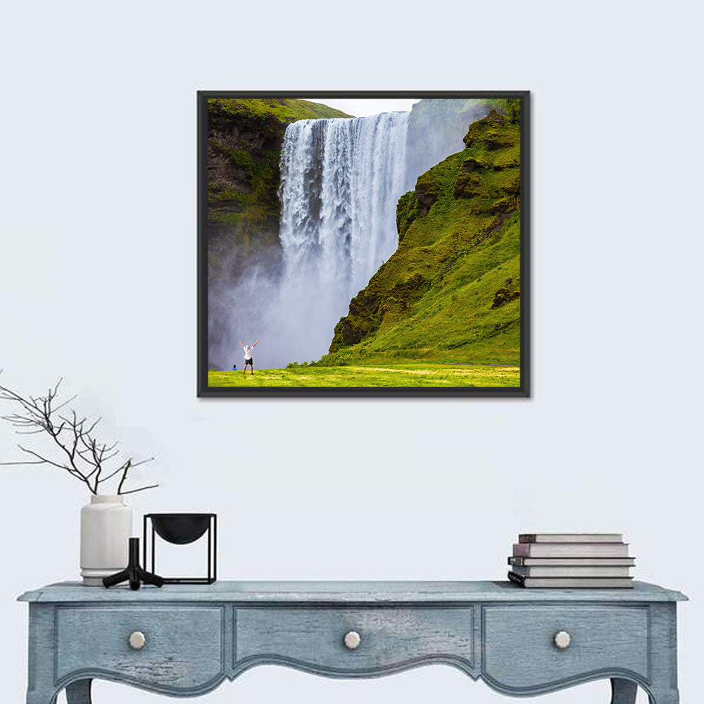 Skogafoss Waterfall with Moss Covered Cliffs Wall Art