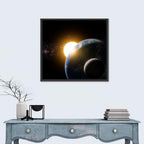 Sunflare Over Earth and Moon Wall Art