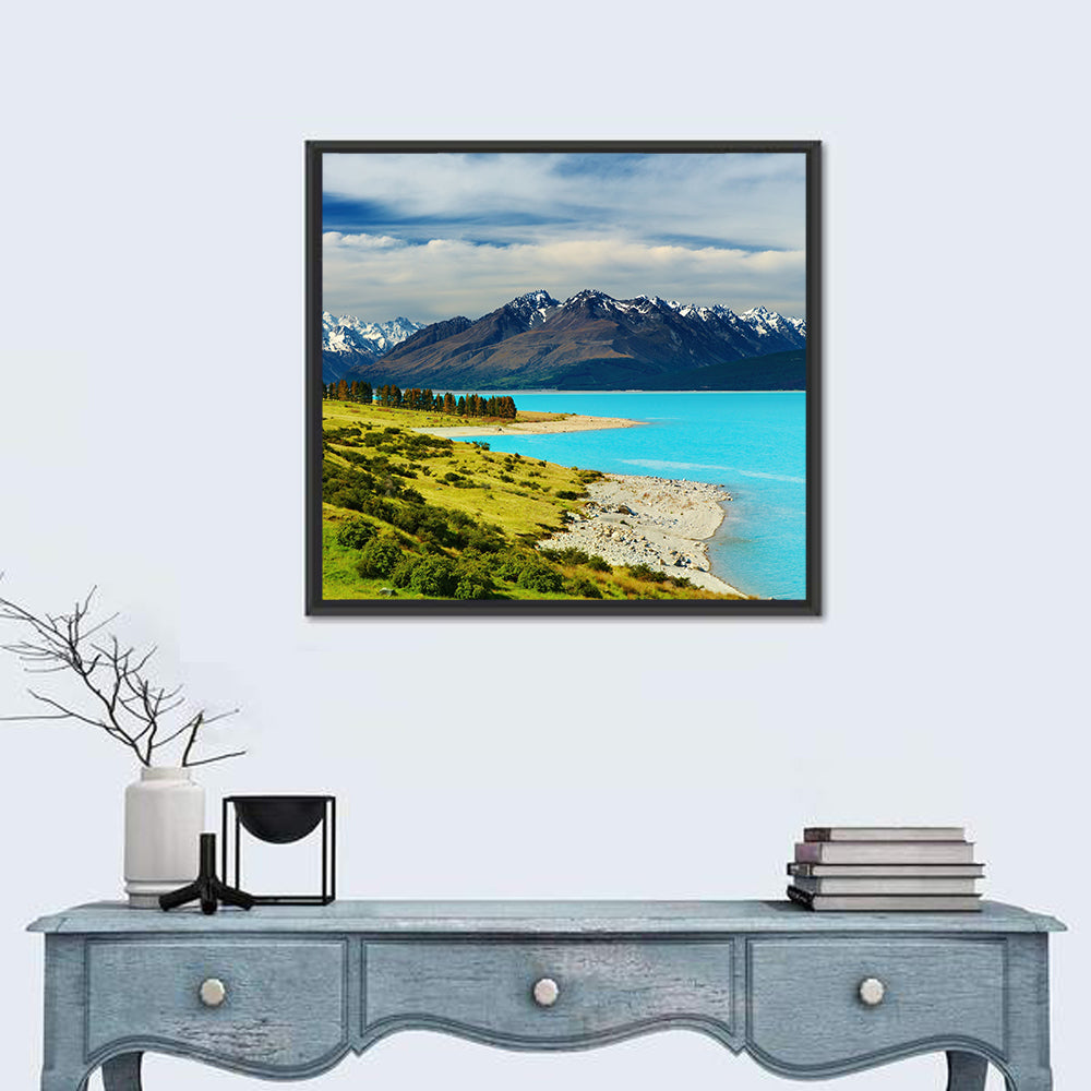 Mount Cook Over Lake Pukaki Wall Art in a room, square