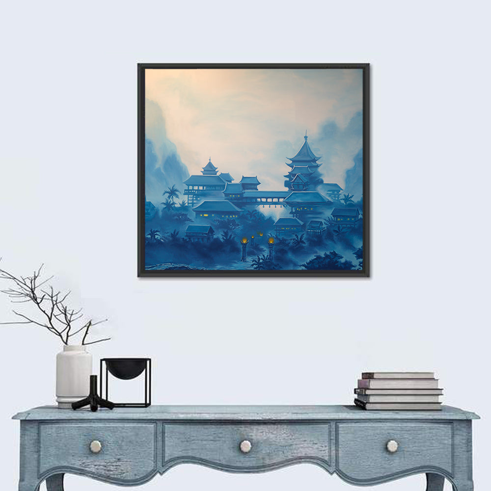 Misty Chinese Mountain Temple Wall Art