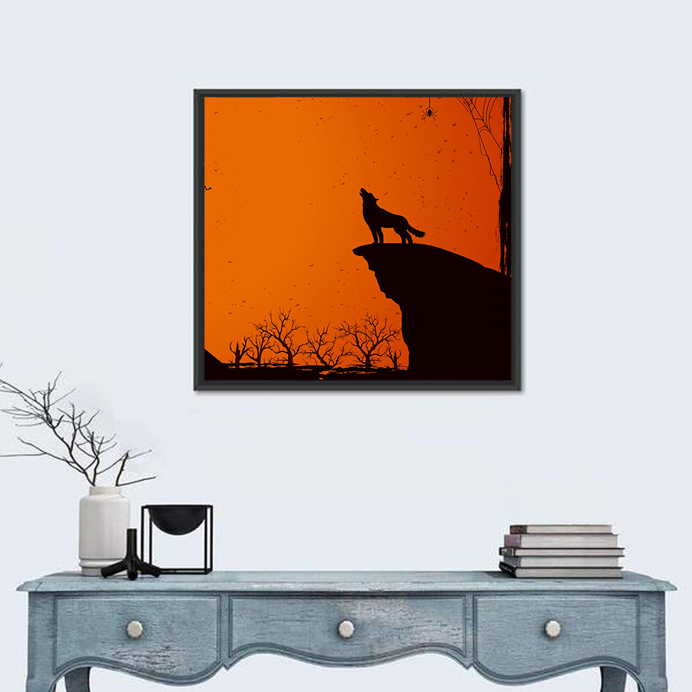 Howling Wolf Under Full Moon Wall Art