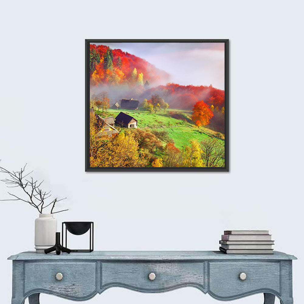 Carpathian Mountains Landscape Wall Art in a room, square