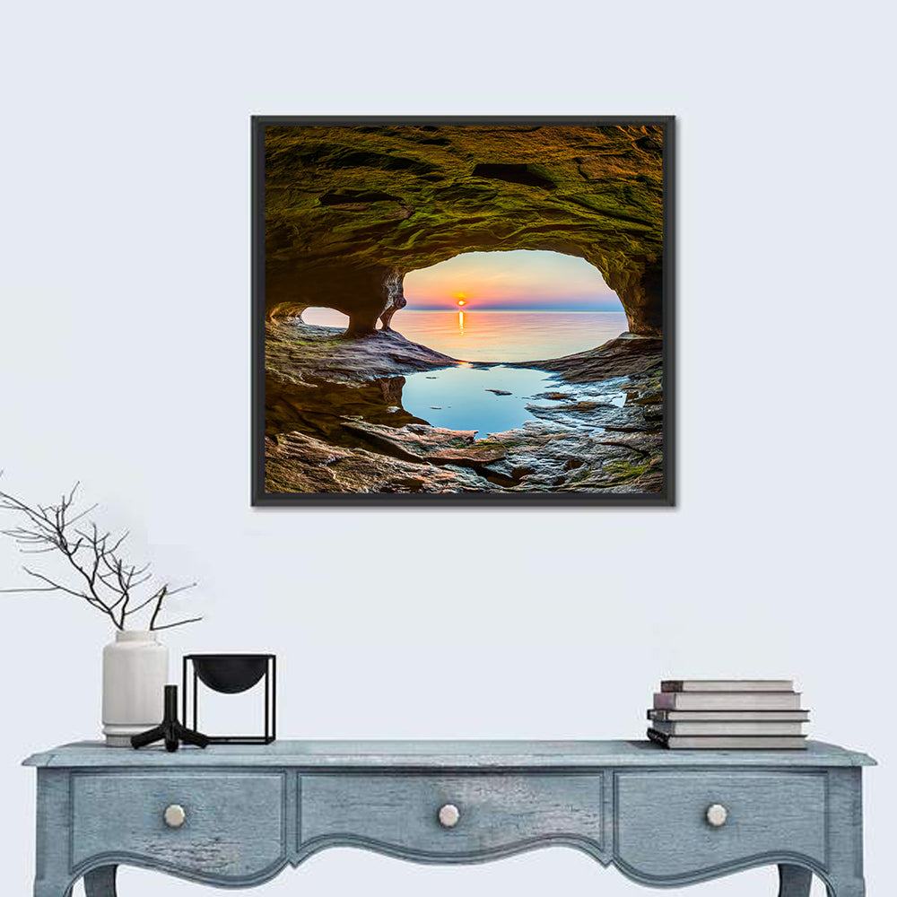 Chapel Rock Sunset, Lake Superior Wall Art in a room, square