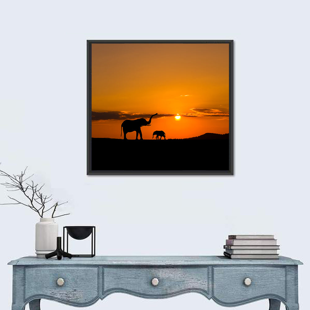 Savannah Elephant Silhouettes Wall Art