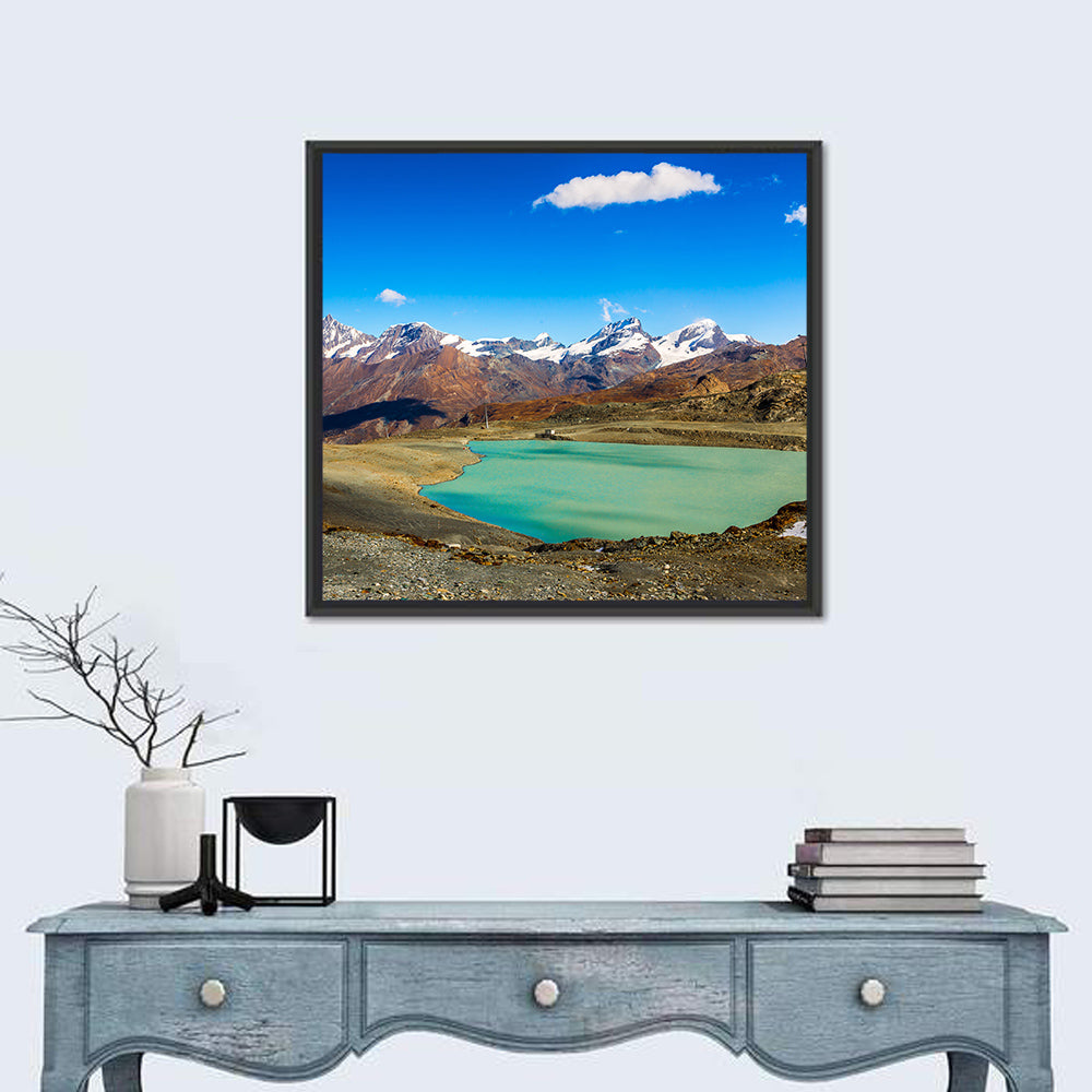 Turquoise Alpine Lake, Switzerland Wall Art in a room, square