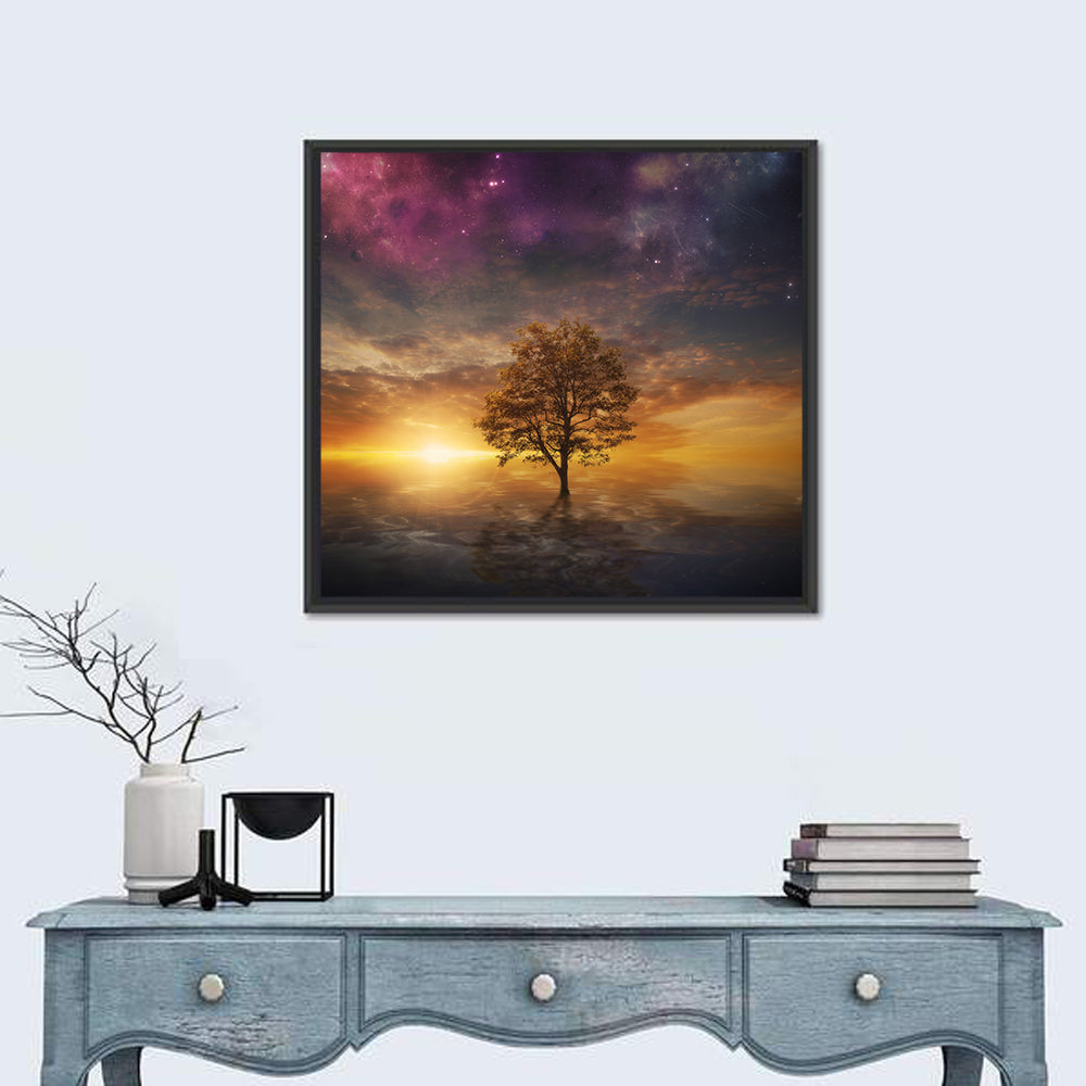 Surreal Tree Over Reflective Lake Wall Art
