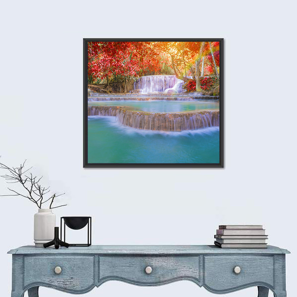 Tat Kuang Si Tiered Waterfalls Wall Art in a room, square