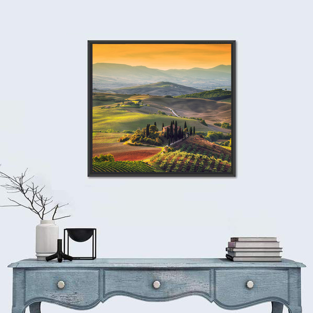 Val D'orcia Sunset Hills Wall Art in a room, square