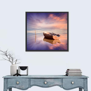 Lonely Boat At Sunset Wall Art