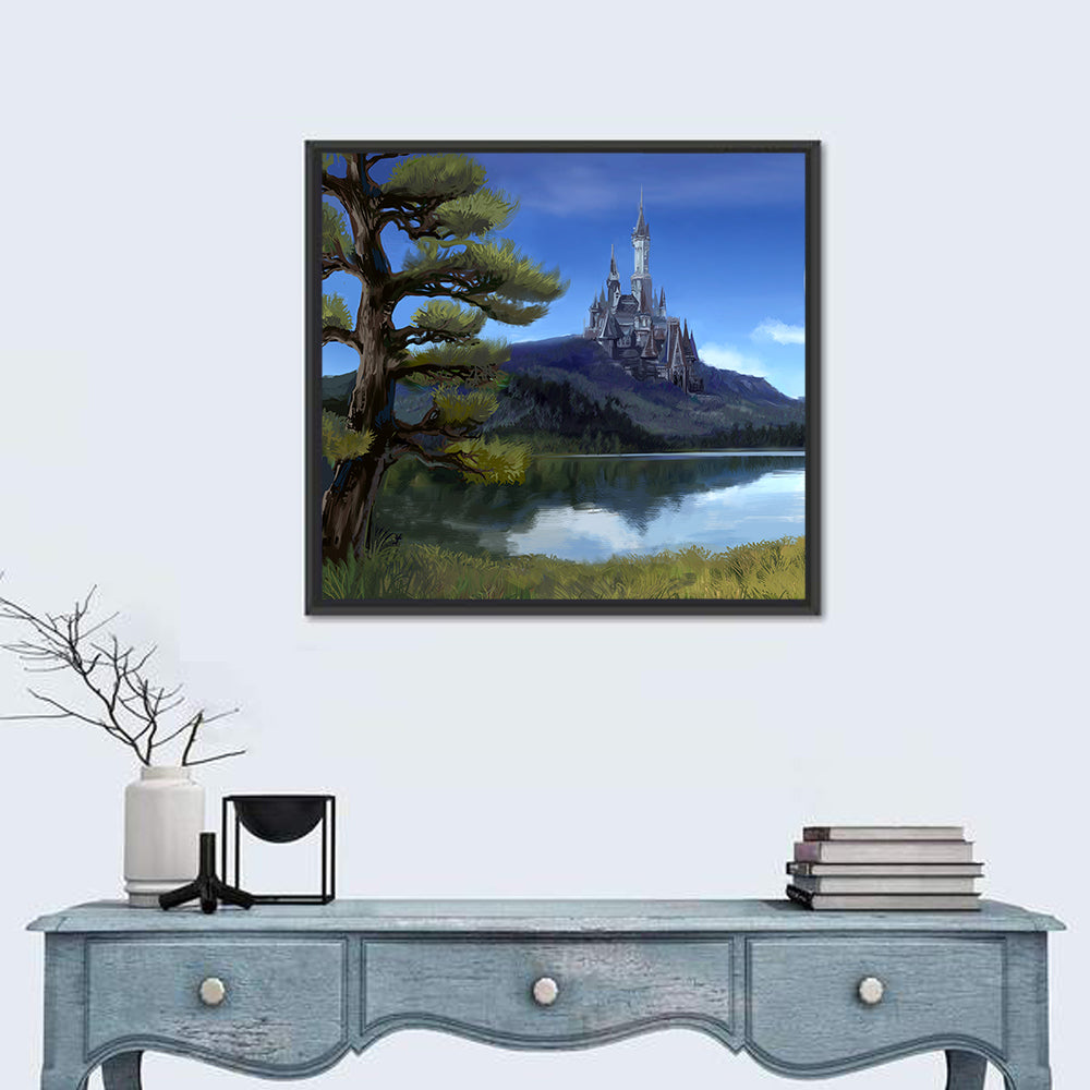 Moonlit Medieval Castle Wall Art in a room, square