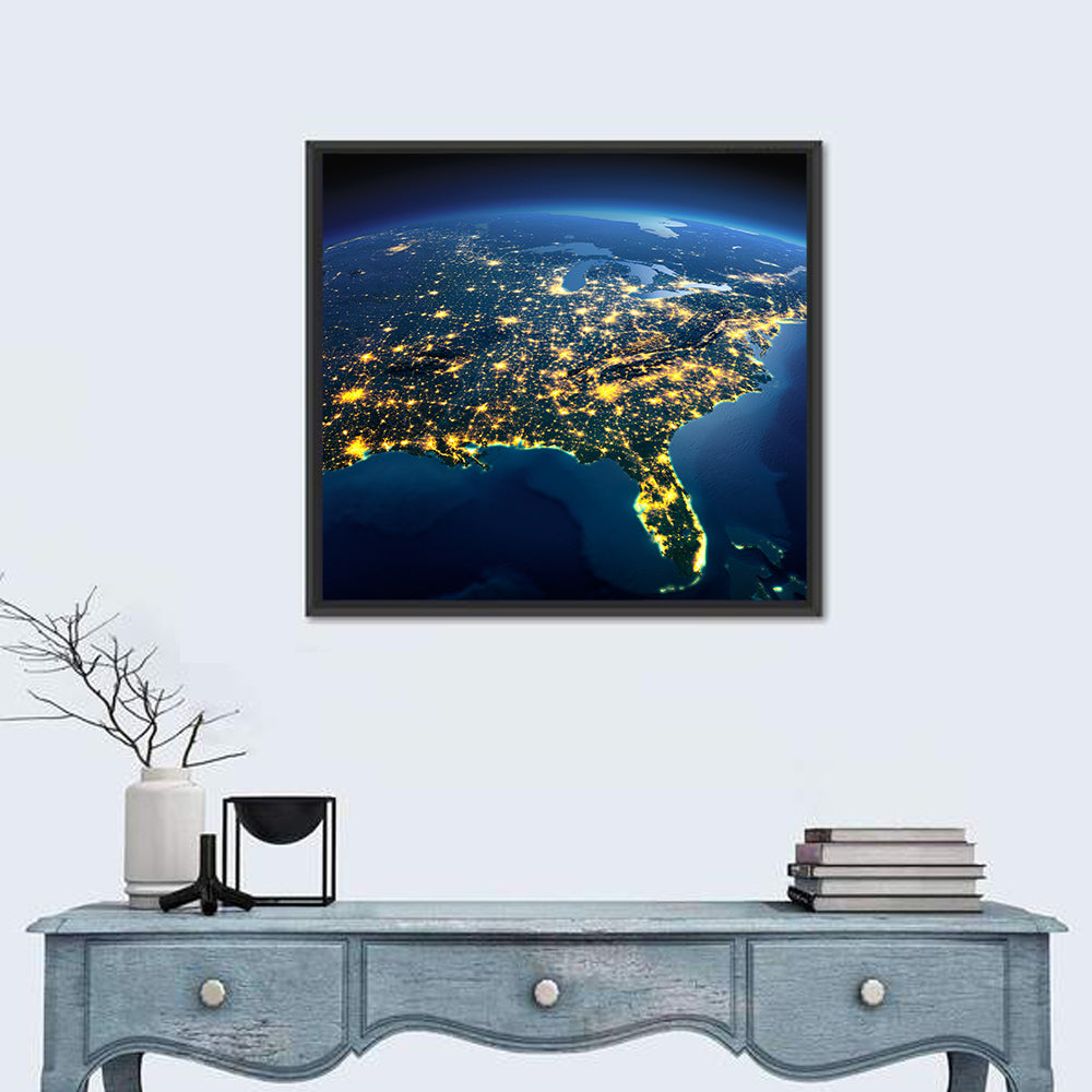 North America at Night from Space Wall Art in a room, square