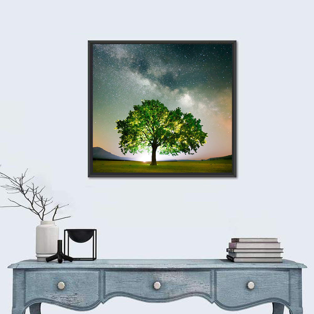 Lone Tree Under Milky Way Wall Art in a room, square
