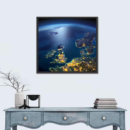 Illuminated United Kingdom From Space Wall Art