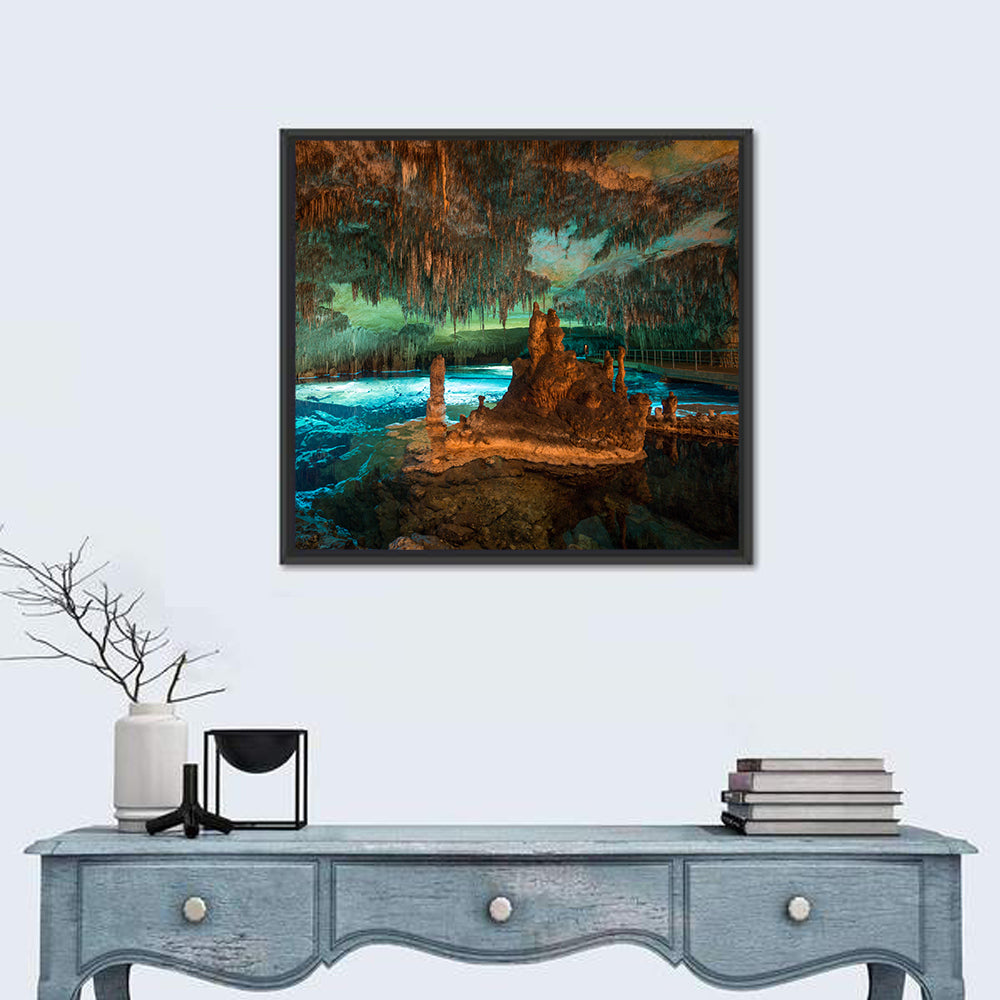 Dragon Caves Blue Lake, Majorca Wall Art in a room, square