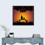 Father and Child Fishing Silhouette Wall Art