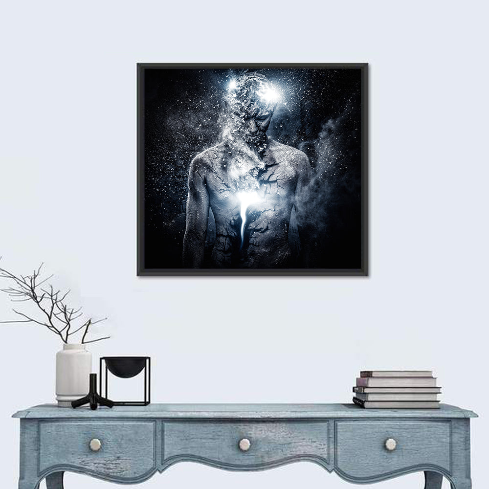 Glowing Core Surreal Portrait Wall Art in a room, square