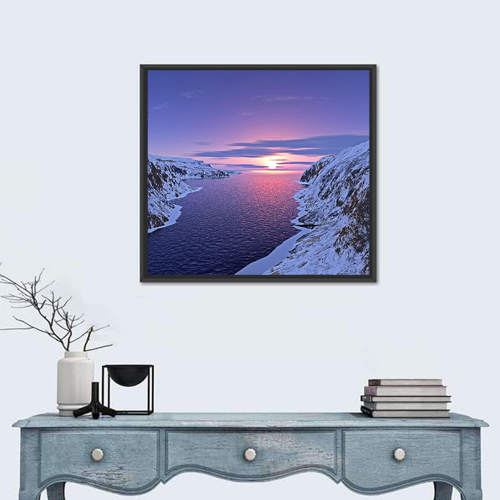 Snow-capped Mountain Fjord Sunset Wall Art