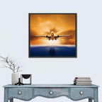 Landing Jet Over Ocean at Sunset Wall Art