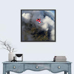 Red Wingsuit Skydiver Over Clouds Wall Art