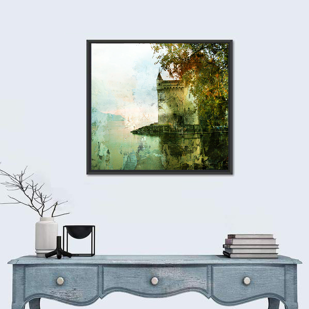 Chillon Castle Reflection Wall Art in a room, square